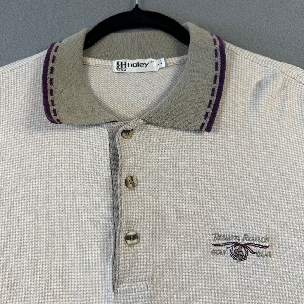 Vintage Haley USA Tatum Ranch Golf Club Polo Shirt Mens Large Tan Houndstooth SS